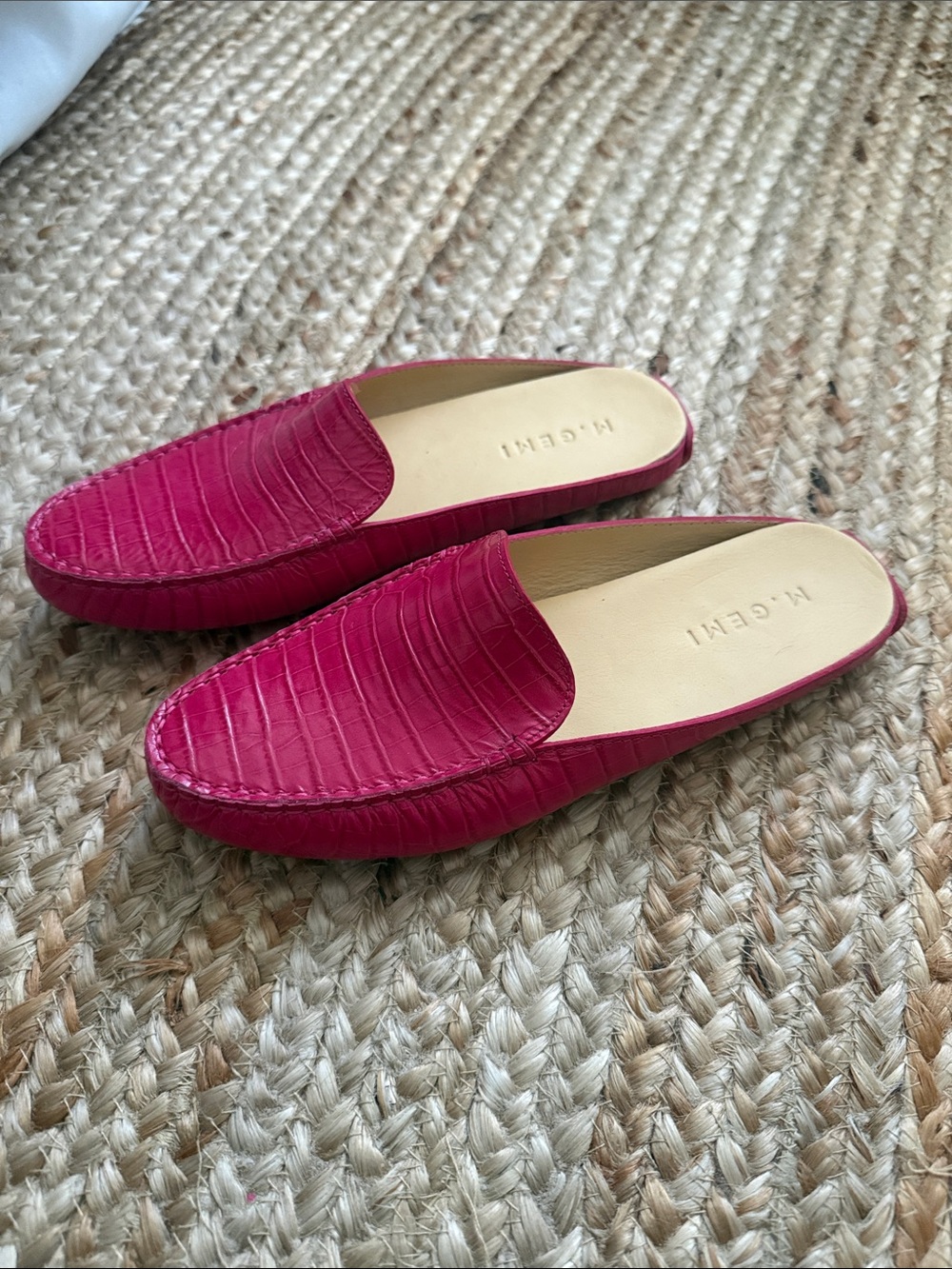 M. Gemi Fuchsia Croc-Embossed Leather Slide Mules
